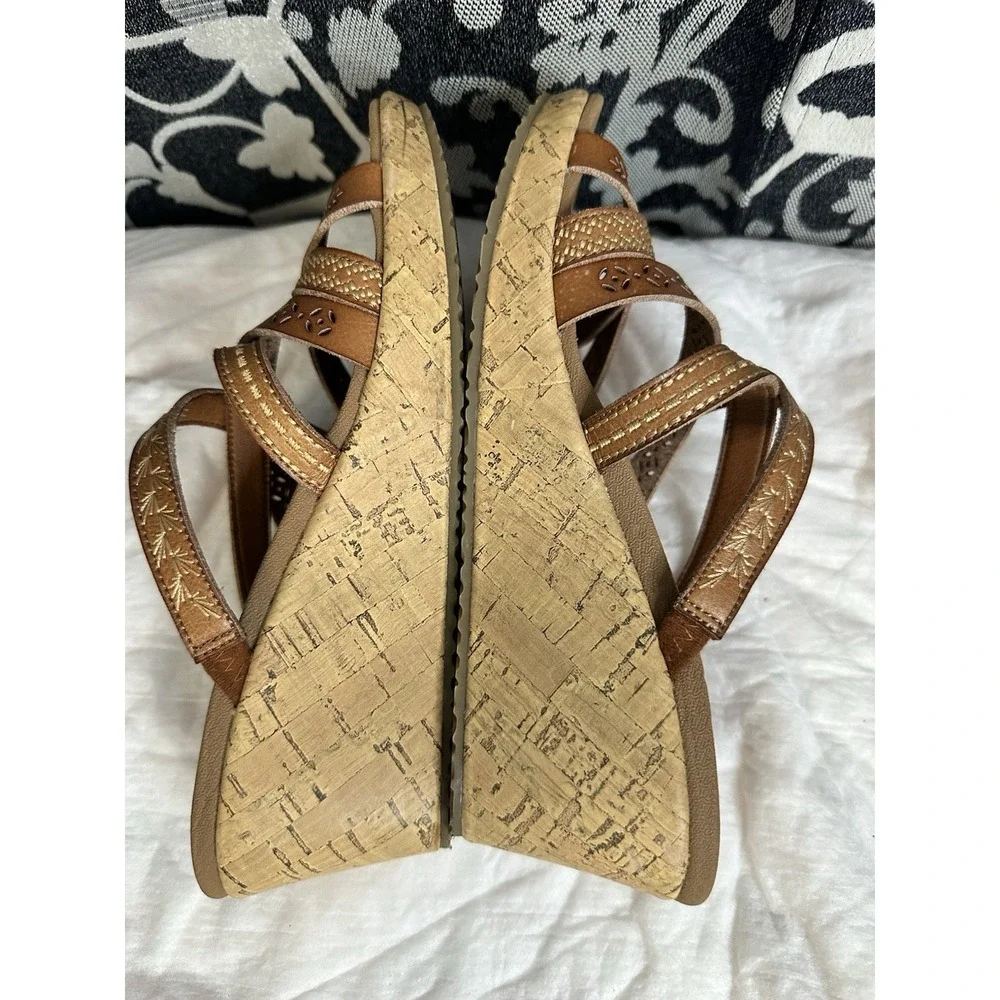 Skechers Women's Size 6.5 Beverlee Tiger Posse Wedge Sandals Brown Leather Shoes - Picture 5 of 7
